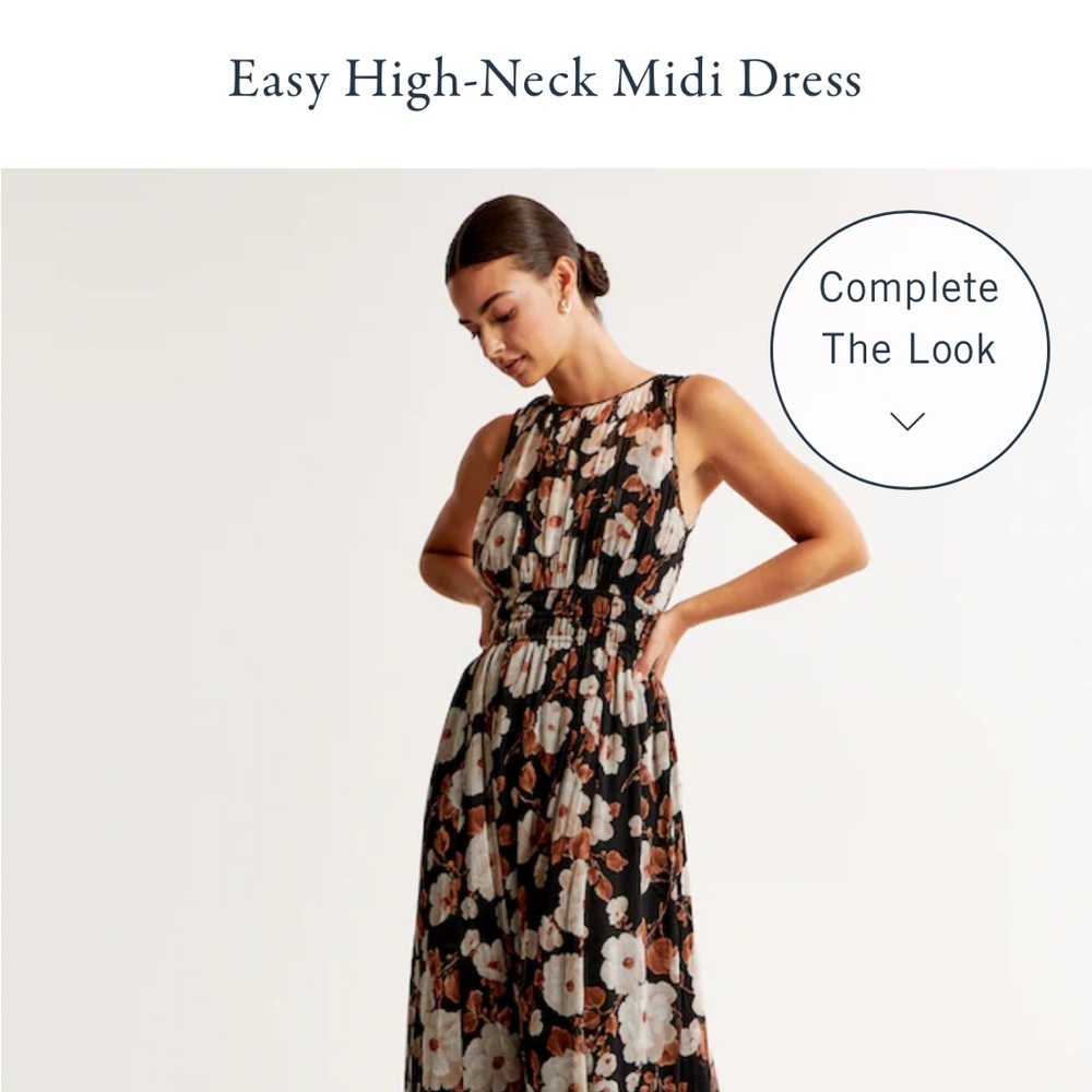 BRAND NEW ABERCROMBIE & FITCH BLACK FORAL EASY HIGH NECK MIDI DRESS